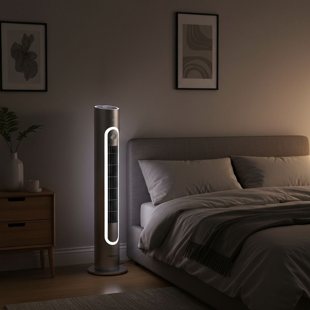 Ventilador de torre en habitación moderna